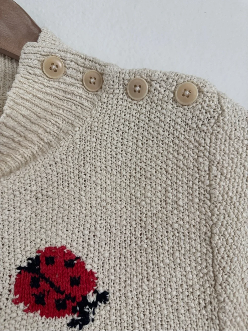 Maeve Cream Knit Short-Sleeve Ladybug Sweater - Picture 4 of 6